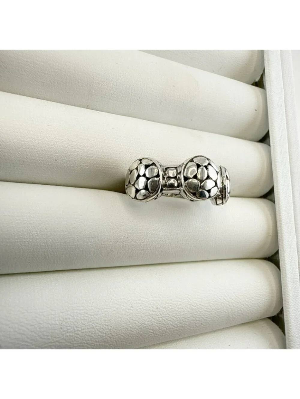 Sarda Sterling Silver Ring Pebbled Bali 925 Size 9 Rope Cobblestone Caviar